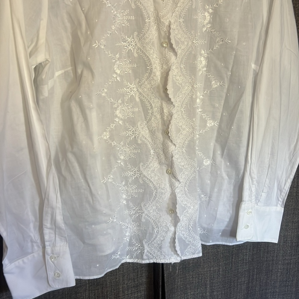 Talbots White Button Down Lace Trim Embroidered E… - image 3